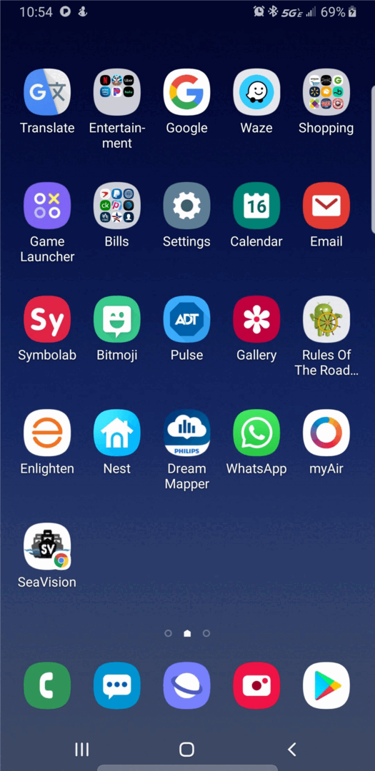 Petikan skrin Skrin Utama peranti Android yang menunjukkan ikon SeaVision